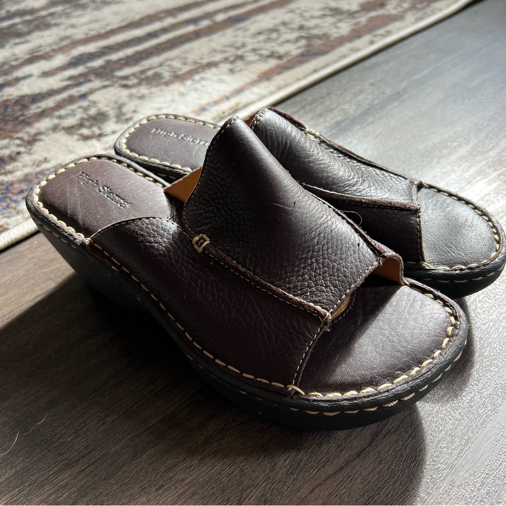 Brown Leather Platform Sandals